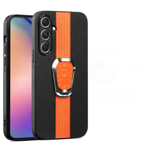 Estuche Magnético para Teléfono Samsung Galaxy A15 con Parte Trasera de Cuero Litchi y Soporte (Naranja)