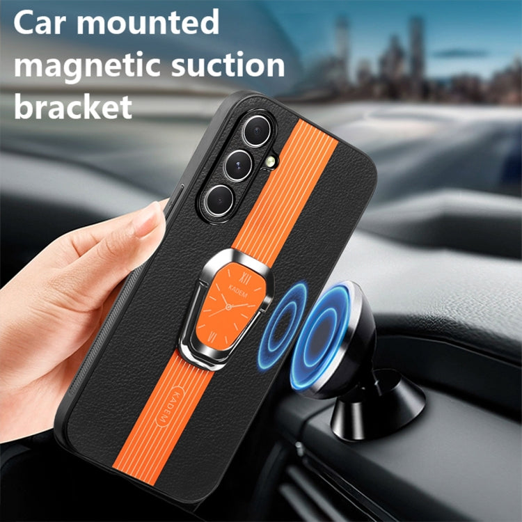 Estuche Magnético para Teléfono Samsung Galaxy A15 con Parte Trasera de Cuero Litchi y Soporte (Naranja)