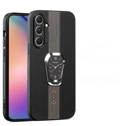 Estuche magnético para teléfono Samsung Galaxy A15 con parte trasera de cuero Litchi y soporte (Negro)