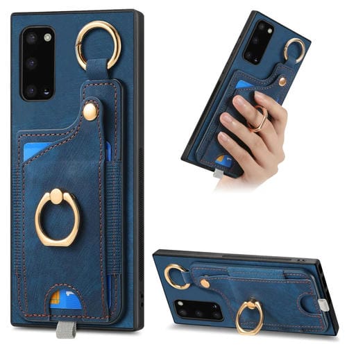 Funda para Teléfono Samsung Galaxy A21S con Bolsa para Tarjeta y Anillo con Lazo (Azul)