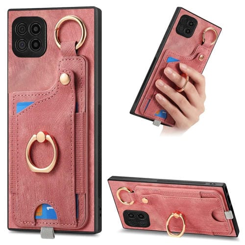 Funda para Teléfono Samsung Galaxy A22 4G con Bolsa para Tarjeta y Anillo con Lazo (Rosa)