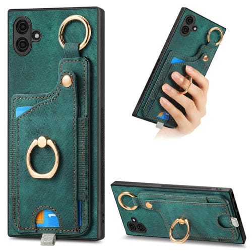 Funda para Samsung Galaxy A04 4G con Bolsa para Tarjeta Anillo y Lazo para Colgar (Verde)
