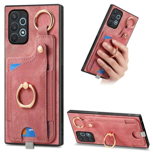 Funda para Teléfono Samsung Galaxy A33 5G con Bolsa para Tarjeta, Anillo y Lazo para Colgar (Rosa)