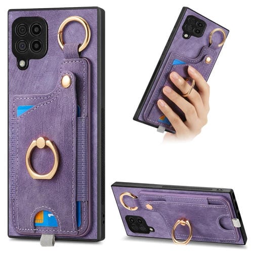 Funda para Teléfono Samsung Galaxy M53 5G con Bolsa para Tarjeta Anillo y Lazo (Púrpura)