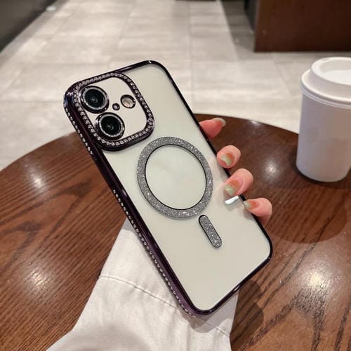 Funda de TPU MagSafe con baño de diamantes para iPhone 17 (morada)