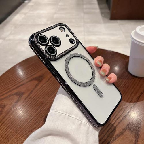 Funda de TPU MagSafe con revestimiento de diamante para iPhone 17 Pro (negra)