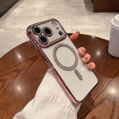 Funda de TPU MagSafe con baño de diamantes para iPhone 17 Pro Max (rosa)