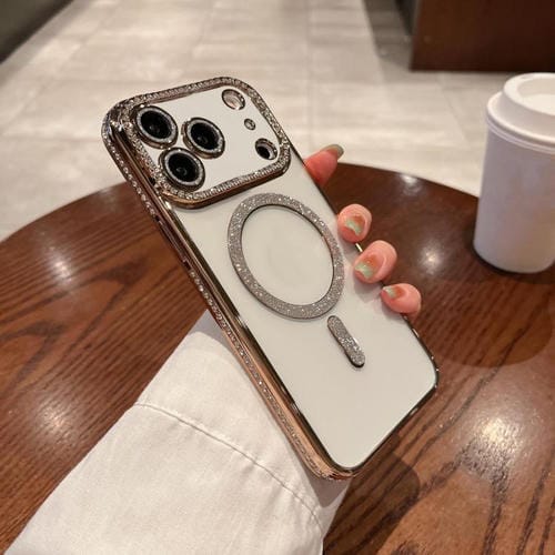 Funda de TPU MagSafe con baño de diamantes para iPhone 17 Pro Max (dorada)