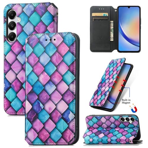 Funda para Samsung Galaxy A35 5G Caseneo Cuero Magnética Colorida (Escamas Moradas)