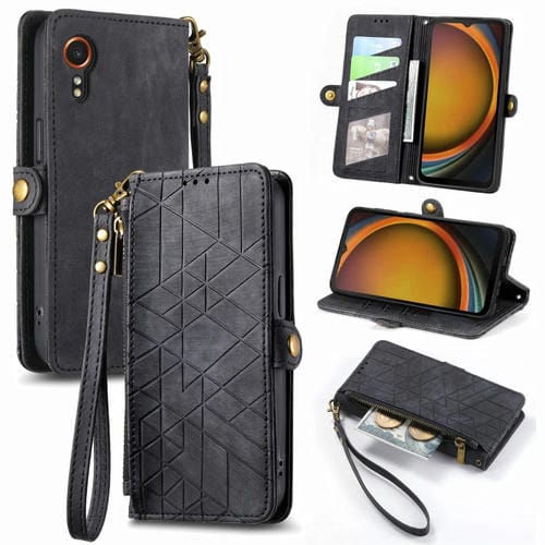 Estuche para Teléfono Samsung Galaxy Xcover 7 Cuero con Hebilla Lateral y Billetera con Cremallera (Negro)