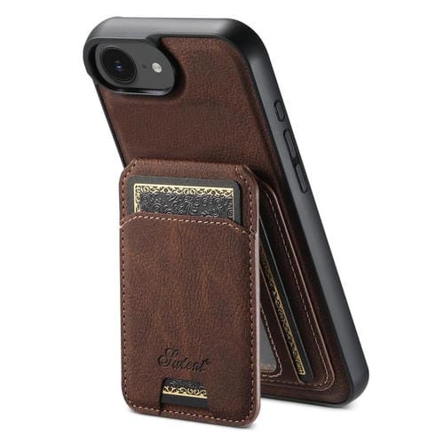 Funda para Teléfono Suteni H16 con Tapa Trasera Desmontable de Cuero Textura Lichi para iPhone 16E (Marrón)
