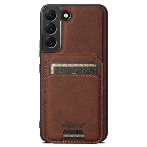 Funda Trasera Suteni H16 para Samsung Galaxy S22 + 5G con Billetera Desmontable de Cuero Textura Litchi (Marrón)