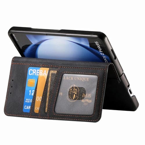 Funda para Samsung Galaxy Z Fold5 5G Retro Magsafe Cuero con Billetera y Cremallera Magnética (Negro)