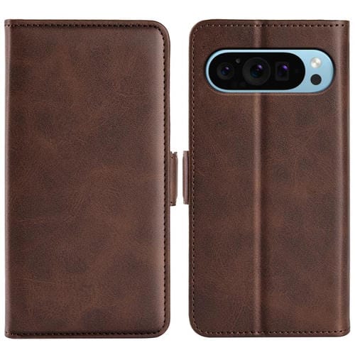 Funda de Cuero con Tapa Horizontal y Hebilla Magnética Doble Cara para Google Pixel 9/9 Pro (Marrón)