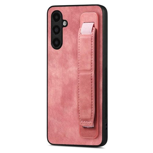 Funda para Teléfono Samsung Galaxy A04S Retro con Soporte de Pulsera y Parte Trasera de Cuero (Rosa)