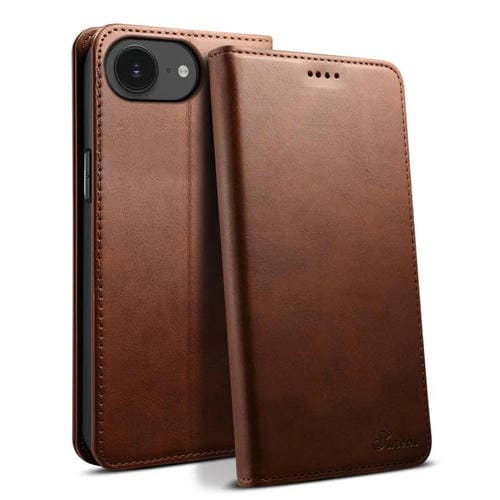 Funda de Piel Suteni con Tapa Horizontal y Textura de Becerro para iPhone 16E (Marrón)