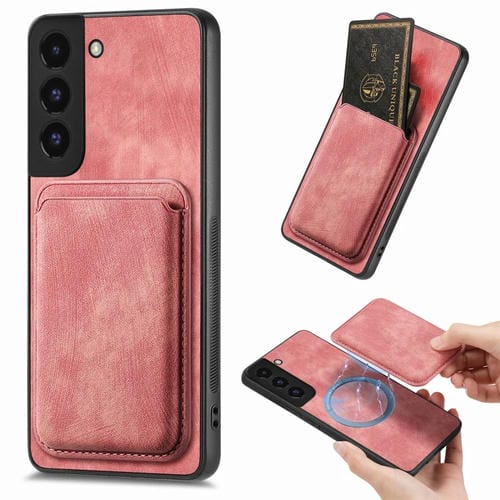 Funda de Teléfono Samsung Galaxy S22 + 5G Magnética con Bolsa de Tarjeta Cuero Retro (Rosa)
