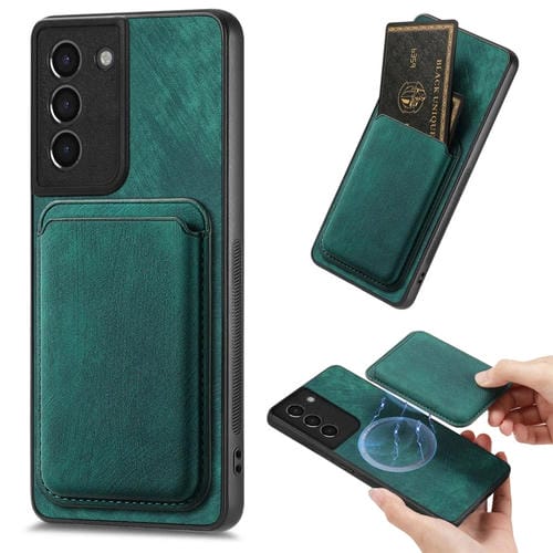 Funda de Teléfono Samsung Galaxy S21 5G Magnética con Bolsa de Tarjeta de Cuero Retro (Verde)