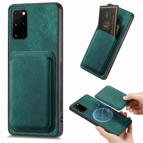 Funda de Teléfono Samsung Galaxy S20 con Bolsa de Tarjeta Magnética de Cuero Retro (Verde)
