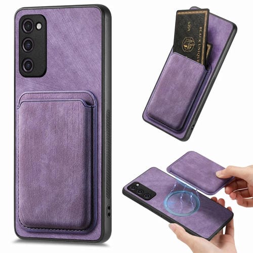 Funda de Teléfono Samsung Galaxy S20 FE Magnética con Bolso de Tarjeta de Cuero Retro (Púrpura)