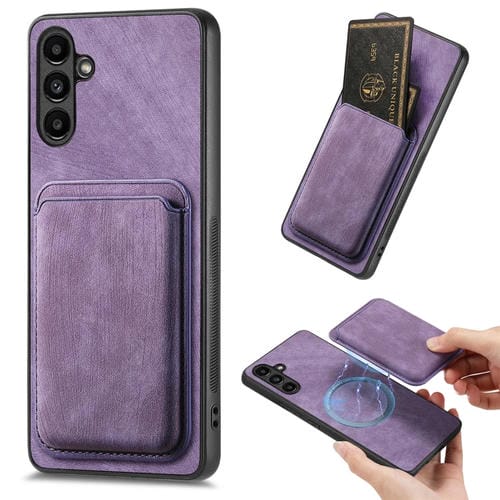 Funda de Teléfono Samsung Galaxy A54 5G Magnética con Bolsa de Tarjeta Cuero Retro (Púrpura)