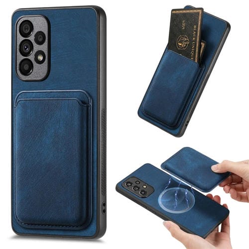 Funda de Teléfono Samsung Galaxy A53 Magnética con Bolso de Tarjeta de Cuero Retro (Azul)