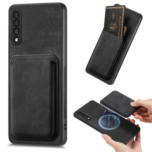 Funda de Teléfono Samsung Galaxy A50S Magnética con Bolso de Tarjeta Cuero Retro (Negro)