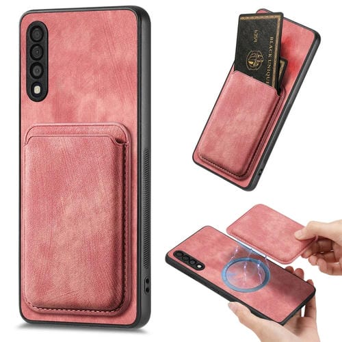 Funda de teléfono Samsung Galaxy A30S con Bolsa de Tarjeta Magnética de Cuero Retro (Rosa)