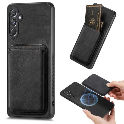 Funda de Teléfono Samsung Galaxy A15 Magnética con Bolso de Tarjeta de Cuero Retro (Negro)