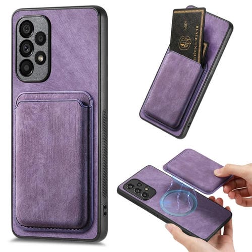 Funda de TelĂ©fono Samsung Galaxy A13 4G MagnĂ©tica con Bolsa de Tarjeta Cuero Retro (PĂșrpura)