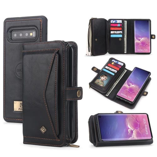 Funda para Samsung Galaxy S10 Cuero con Billetera y Cremallera Multifuncional (Negro)