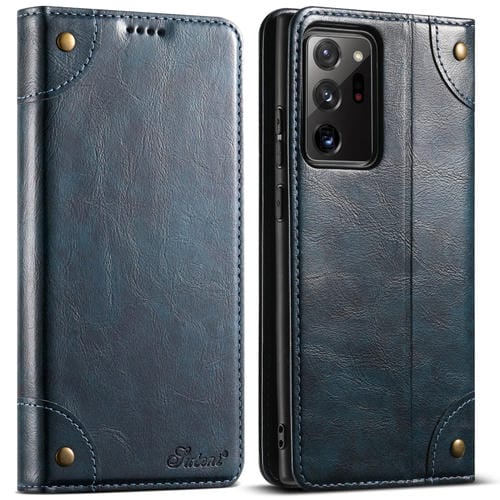 Funda para Samsung Galaxy Note20 Ultra Suteni Cuero con Hebilla y Textura de Becerro (Azul)