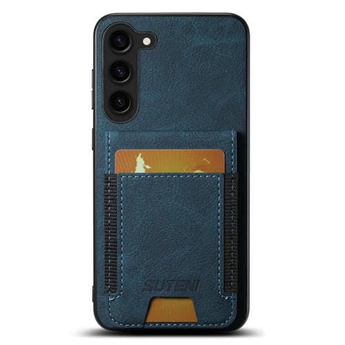 Funda para Teléfono Suteni H03 para Samsung Galaxy S22 + 5G con Soporte para Tarjeta Cuero Litchi (Azul)