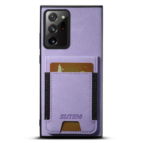 Funda para Teléfono Samsung Galaxy Note20 5G Suteni H03 con Soporte para Tarjeta Cuero Litchi (Púrpura)