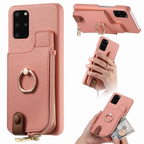 Funda Trasera para Samsung Galaxy S20 con Billetera, Cremallera y Anillo de Cuero Litchi (Rosa)