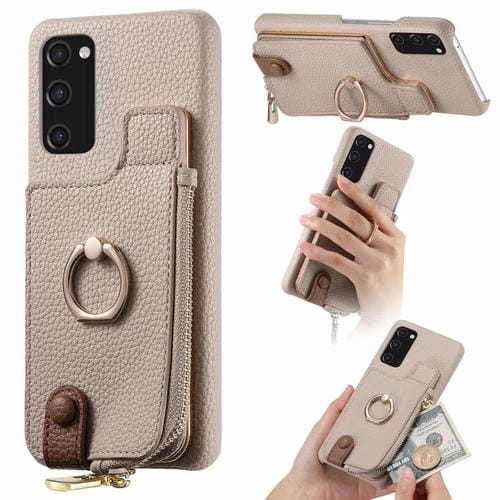 Funda para teléfono Samsung Galaxy S20 FE Litchi Leather Oil Edge Ring Zipper Wallet Back (Blanco)