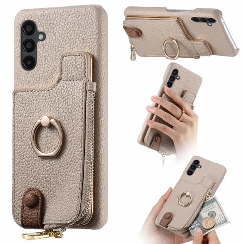 Funda para Samsung Galaxy A54 5G Litchi Leather Oil Edge Ring Zipper Wallet Back (Blanco)