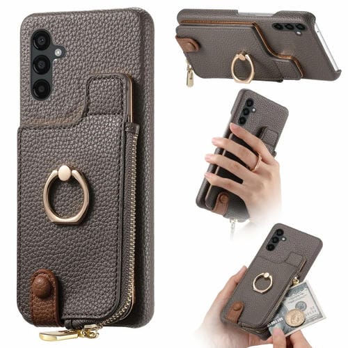 Funda para teléfono Samsung Galaxy A34 Litchi Leather Oil Edge Ring Zipper Wallet Back (Gris)