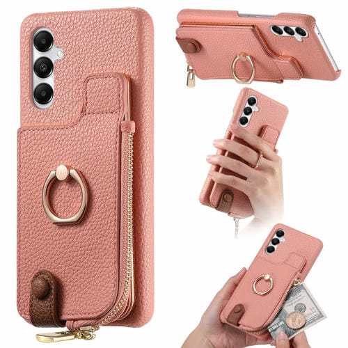 Funda Trasera Samsung Galaxy A05S con Billetera, Cremallera y Anillo de Cuero Litchi (Rosa)
