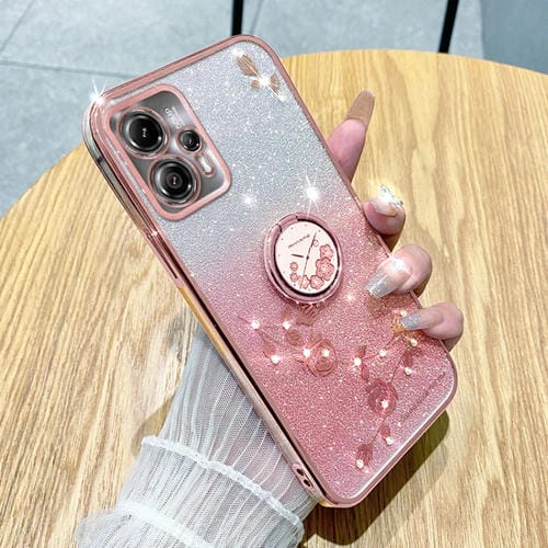 Estuche para Teléfono Motorola Moto G55 con Anillo de Flores Inmortales y Purpurina Degradada (Rosa)
