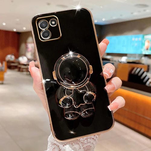 Estuche para Teléfono Samsung Galaxy A03 Embrace Stars con Soporte para Astronauta Galvanizado (Negro)