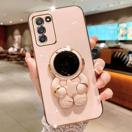 Estuche para Teléfono Samsung Galaxy A03S Embrace Stars con Soporte Astronauta Galvanizado (Rosa)
