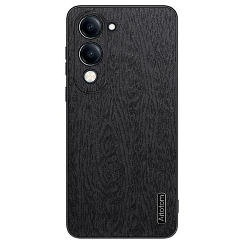 Funda de Cuero con Textura de Corteza de Árbol para Vivo Y04, a Prueba de Golpes (Negra)