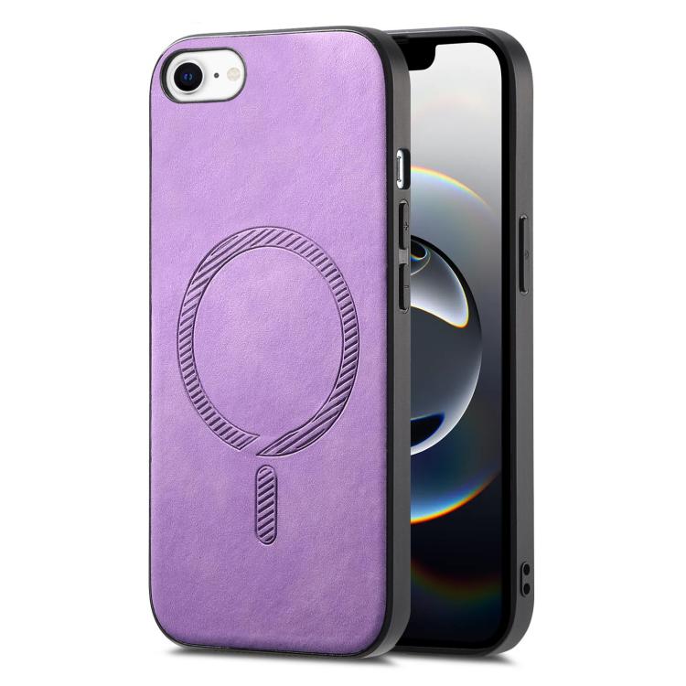 Funda para iPhone 16E con Tapa Trasera de PU Magsafe Color Sólido Retro (Morado)