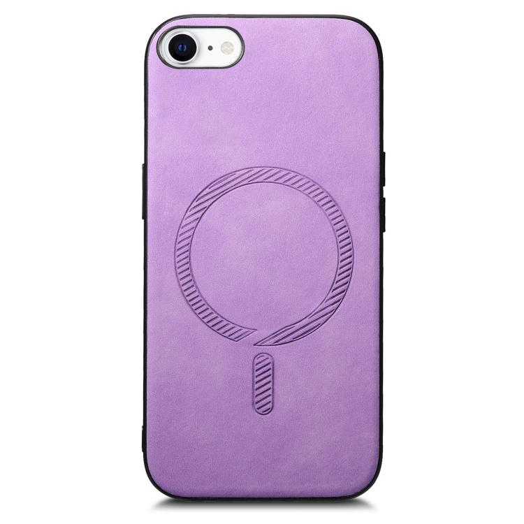 Funda para iPhone 16E con Tapa Trasera de PU Magsafe Color Sólido Retro (Morado)