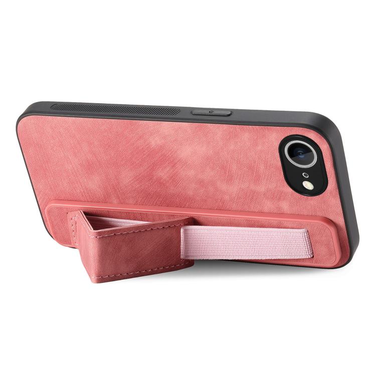 Funda de Cuero para iPhone 16E con Parte Trasera y Soporte para Pulsera (Rosa)