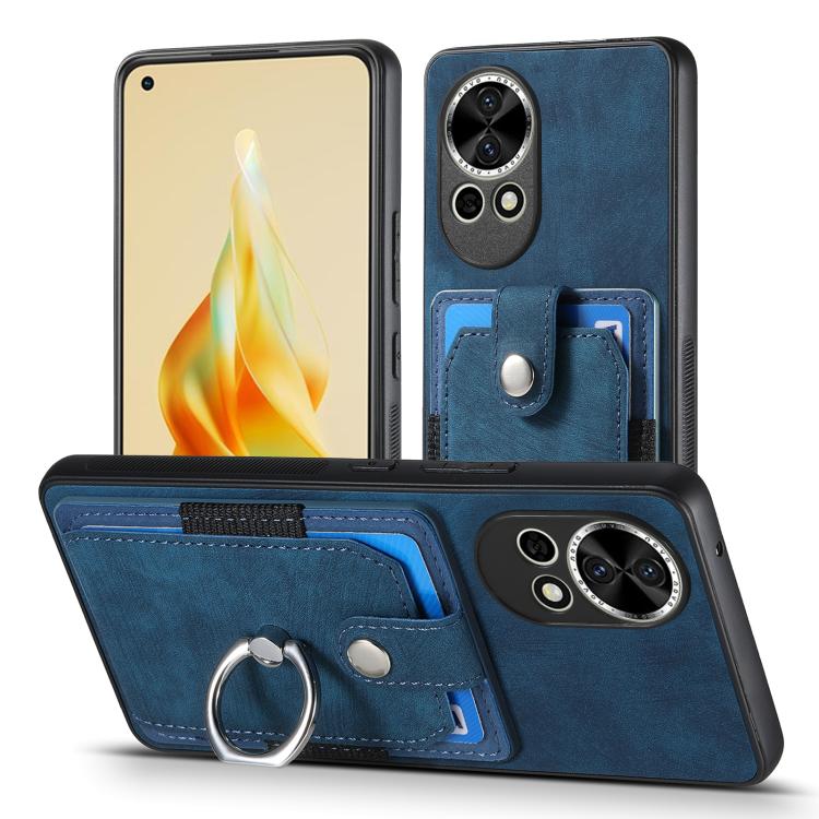 Funda para Teléfono Huawei Nova 13 con Tarjetero y Anillo Tacto de Piel (Azul)