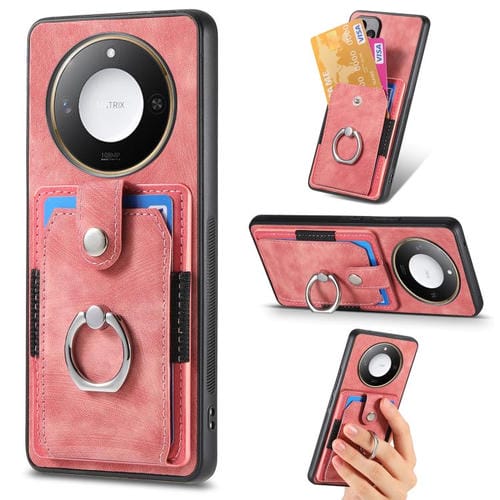Funda para Teléfono Honor X60 con Tarjetero y Anillo Tacto de Piel (Rosa)
