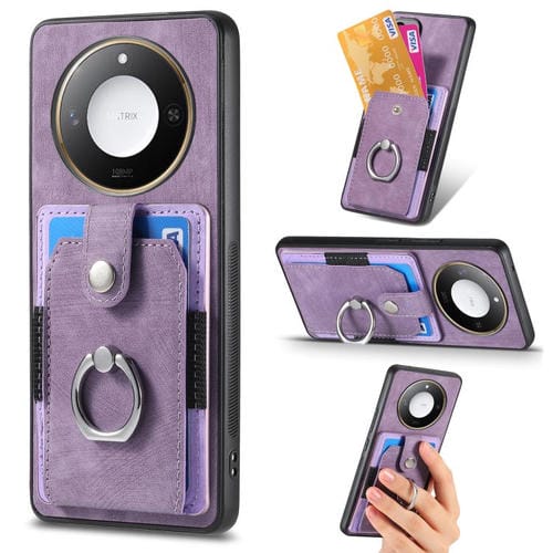 Funda para Teléfono Honor X60 con Tarjetero y Anillo Tacto de Piel (Morado)