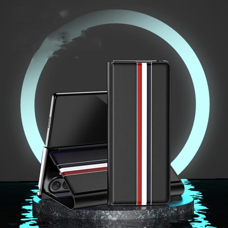 Funda trasera de PU con textura de lichi para Samsung Galaxy Z Fold7 5G con soporte (roja)